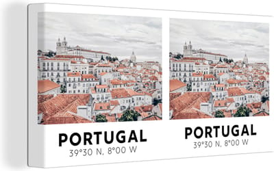 Canvas Schilderij Portugal - Lissabon - Uitzicht - 40x20 cm - Wanddecoratie