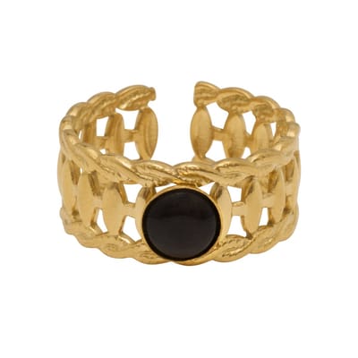 Essenza Round Black Stone Ring Gold