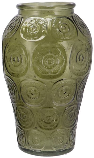 DK Design Bloemenvaas Circle - boeket vaas - glas - olijfgroen - 15 x 25 cm