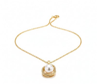 Goudkleurige ketting voor dames met parel hanger en cirkel design