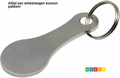 *** Winkelwagen Muntje Sleutelhanger Boodschappen Zilver - van Heble® ***