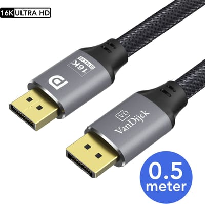 VanDijck DisplayPort 2.1 Kabel – 4K 240Hz – 8K 60Hz – 0.5 Meter – Grijs