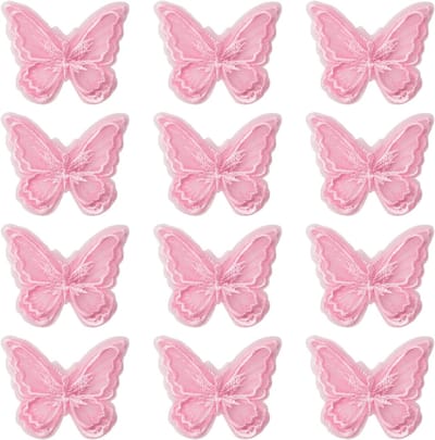 Haarspeldjes - Naaibare dubbele kanten patches - Voor bruidshaaraccessoires - Chiffon vlinderpatches - Roze kanten vlinderapplicaties - Decoratieve vlinderapplicatiedecoraties (roze, 12 stuks)