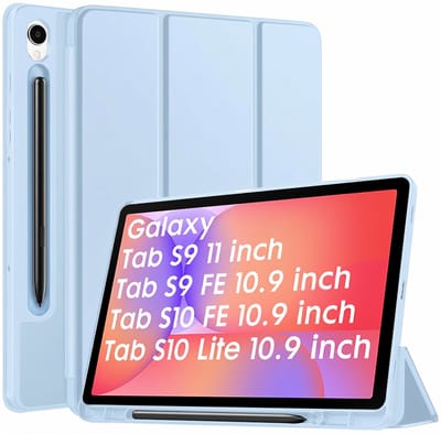 Casemania Hoes Geschikt voor Samsung Galaxy Tab S10 Lite 10.9" / Tab S10 FE 11" / Tab S9 11" / Tab S9 FE 11" - Licht Blauw - Tri-Fold Case met S-Pen Houder - Smart Cover - Auto-Wake/Sleep