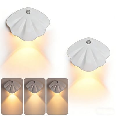 Nachtlampje met bewegingssensor - Magnetische LED-wandlamp - 2 pack - Werkt op batterijen - Schelpvormig ontwerp - instelbare lichtkleur en helderheid - 9.37*11.67*3.5cm