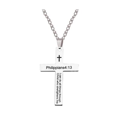 Sorprese Kruis Ketting Heren - Credo Scriptura - Zilverkleurig - 60 cm - Kruis Hanger 4,8 x 2,8 cm - Stoer & Stijlvol - Model F