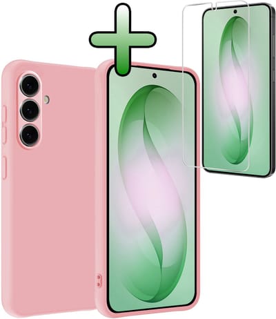 Hoesje Met Screenprotector - Geschikt voor Samsung Galaxy S26 - Sterk & Shockproof - Back Cover - Siliconen Case - Telefoon Hoes - Lichtroze