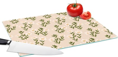 Glazen Snijplank - 39x28 - Edelweiss - Bloemen - Patroon - Snijplanken Glas