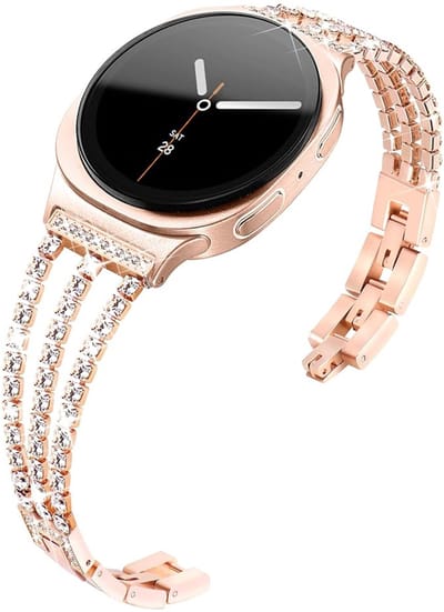 Stravo Luxe Dames Horlogebandje met Strass – Elegant RVS Schakelbandje – Geschikt voor Samsung Galaxy Watch 9 (40/44mm) / Watch 8 (40/44mm) / 8 Classic (46mm) – Roségoud