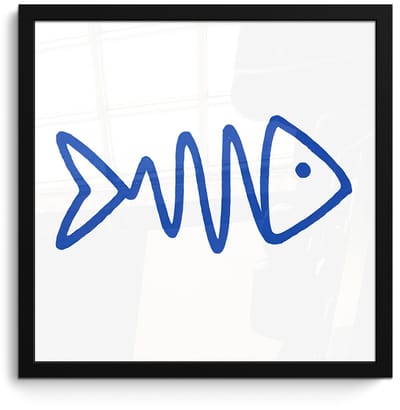 Poster in lijst - Fotolijst 40x40 cm - Posters - Vis - Minimalistisch - Blauw - Lijn - Posterlijst zwart - Decoratie - Wanddecoratie woonkamer - Muurdecoratie slaapkamer