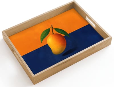 Dienblad hout 40x30 cm - Schootdienblad - Mango - Vlakken - Bladeren - Oranje - Borrelplank rechthoek - Plateau dienbladen