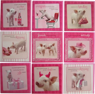 Verjaardag Wenskaarten - 9 Stuks - Varkentjes - 15 x 15 cm - AND-001