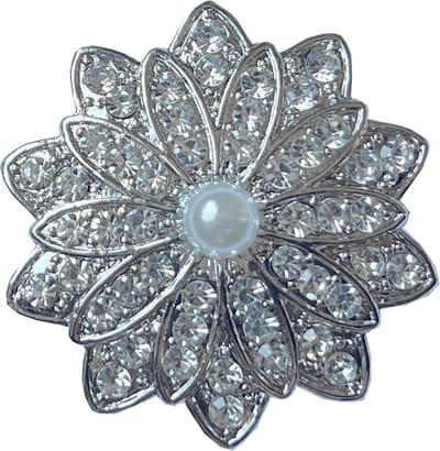 Fako Bijoux® - Magneet Broche XL - Magneetbroche - Bloem Kristal Met Parel - Magnetische Broche - 47x47mm - Zilverkleurig