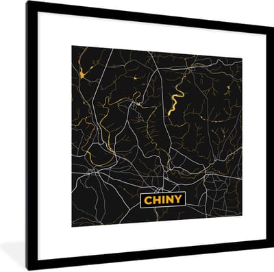 Fotolijst incl. Poster - goud - Plattegrond - Chiny - Stadskaart - Kaart - 40x40 cm - Posterlijst