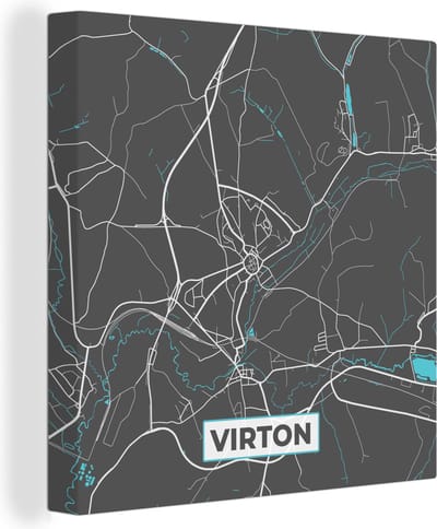 Canvas Schilderij Stadskaart – Grijs - Kaart – Virton – België – Plattegrond - 20x20 cm - Wanddecoratie