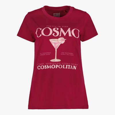 TwoDay dames T-shirt met cocktailglas bordeauxrood - Maat S