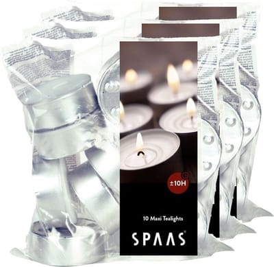 Spaas maxi waxinelichtjes - 30x stuks - Wit - theelichtjes - 10 branduren - geurloze kaarsen