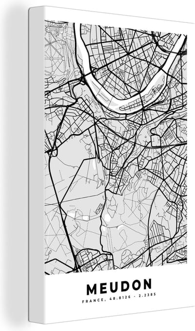 Canvas Schilderij Plattegrond - Meudon - Stadskaart - Kaart - Frankrijk - 20x30 cm - Wanddecoratie
