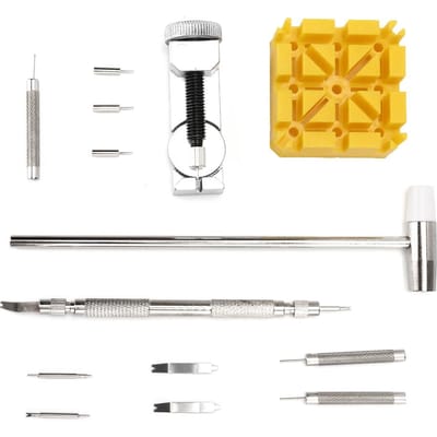 14-delige Horloge Reparatie Gereedschapskit Horloge Hamer Horlogeband Versteller Verwijderingsgereedschap Set yellow