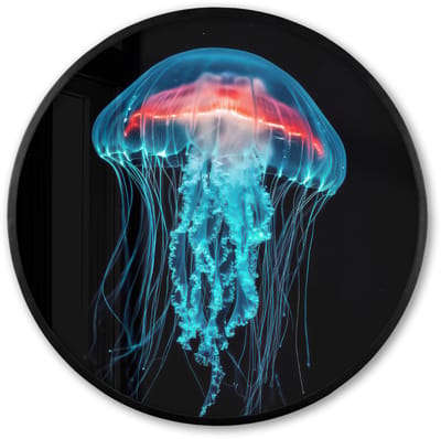 Poster in lijst Rond - Fotolijst 60x60 cm - Posters - Kwal - Tentakels - Blauw - Licht - Ronde posterlijst zwart - Decoratie - Wanddecoratie woonkamer - Muurdecoratie slaapkamer