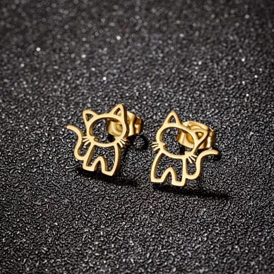 WeLoveSilver - oorstekers - chirurgisch staal - opengewerkt katje - 11x6x3 mm