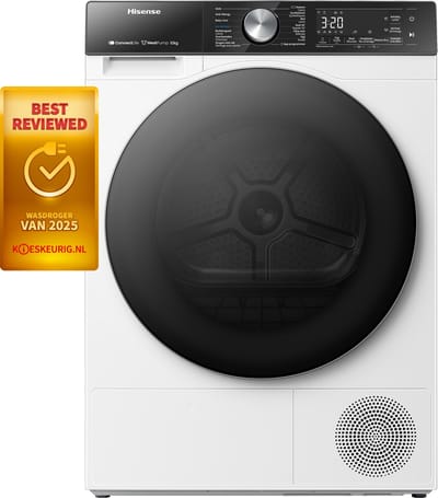 Hisense 5S Serie DH5S102BW - Wasdroger met Energielabel C - Warmtepompdroger - 10kg - Trommelverlichting - witte droger - ConnectLife bediening via app - Basket Dry - draairichting deur verwisselbaar - Normaal geluidsniveau