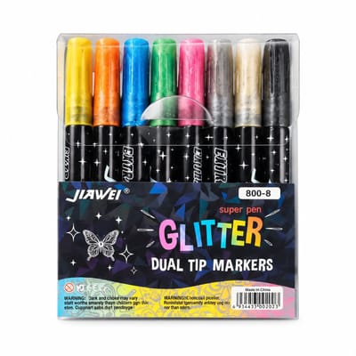 Acryl glitter markers - 8 colors - round single tip - non-erasable - 8-piece PVC set