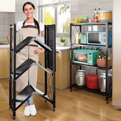 4-laags opvouwbare opbergplanken voor keuken, garage en kelder - metalen draadrek zonder montage
