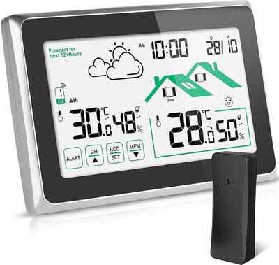 Weerstation Draasloos Binnen/Buiten - Weerstation - Zwart - Draadloze Sensor - Voorspelling Temperatuur en Vochtigheid - Voor Binnen en Buiten