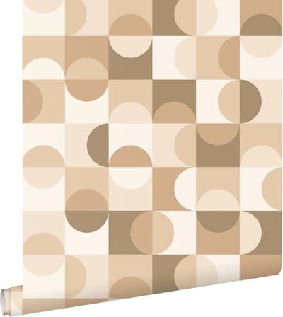 ESTAhome behang cirkels in Bauhaus stijl beige, bruin en wit - 50 x 900 cm - 130937