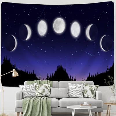 Sterrennacht Uitzicht Wandtapijt Wandhanger Fantasie Universum Cartoon Kawaii Hippie Slaapzaal Kamer Huisdecoratie 95x70cm blue