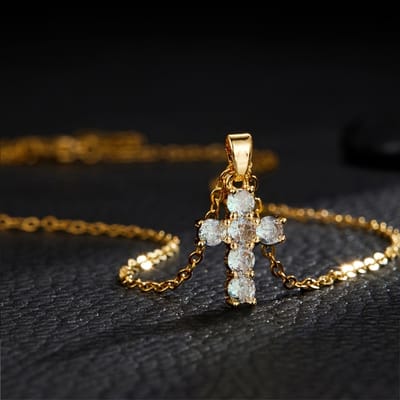 VANDAAG VERZONDEN - Ketting - Kruis - Diamanten - Goud - Christelijk - Jezus - Wit
