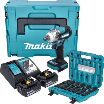 Makita DTW 300 TJX7 accu-slagschroevendraaier 18 V 330 Nm 1/2" borstelloos + 2x accu 5,0 Ah + oplader + dopsleutelset 14-delig + Makpac