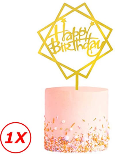 Cake Topper Happy Birthday Versiering Taarttopper Decoratie Goud Verjaardag Versiering – 1 Stuk