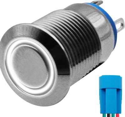 ProRide Metalen Pulsschakelaar 12V OFF-(ON) - 12mm - Momentschakelaar met Aansluitkabel - Spatwaterdicht - 12V/24V - LED Indicatie Wit