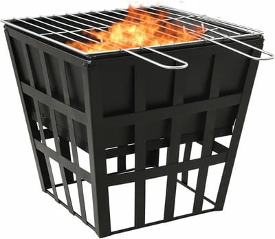 Vuurkorf Barbecue - Buitenhaard Grill - Terras Verwarmen - 2-in-1 Functie - 34x34x48 cm - Zwart