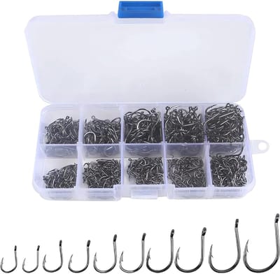 SnelShoppen - 500 Vissen Haken, Carbon Staal, 10 Groottes, Perfect voor Karper Vissen, Vers en Zoutwater, Inclusief Plastic Doos, Ideaal voor IJsvisse