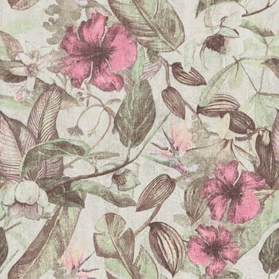 Bloemen behang Profhome 372164-GU vliesbehang licht gestructureerd met bloemen patroon mat roze groen bruin grijs 5,33 m2