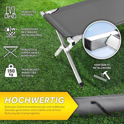 XXL campingbed 210x90cm metalen veldbed - tot 150kg belastbaarheid (grijs)
