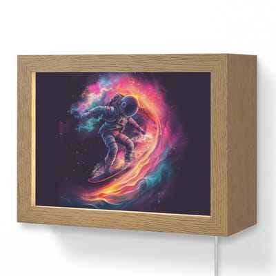 Wandlamp 20x15 cm - Oplaadbaar - Astronaut - Ruimte - Surfen - Kleurrijk - Wandlampen binnen woonkamer - Slaapkamer lamp met kabel - Decoratieve nachtlamp - Vloerlamp snoer