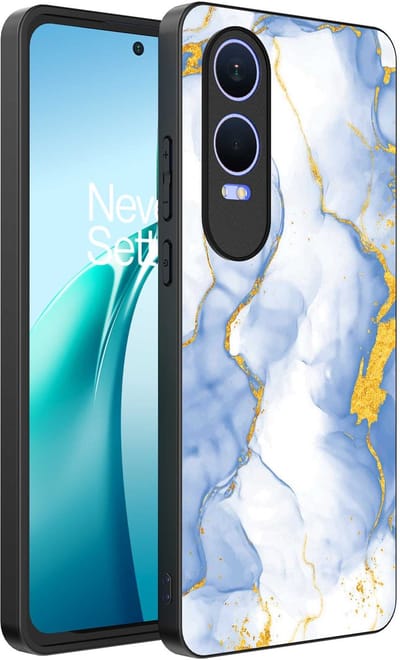 Smartphonica Telefoonhoesje Geschikt voor OnePlus Nord CE 4 Lite met Lichtblauw Goud Marmer Opdruk - TPU Backcover Case Lightblue Gold Marble Design geschikt voor OnePlus Nord CE 4 Lite