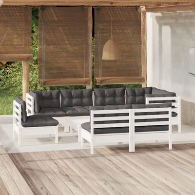 vidaXL - 9-delige - Loungeset - met - kussens - massief - grenenhout - wit