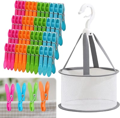 Kleurige Wasknijpers met Mand - Sterke Plastic Wasknijpers - Antislip en Windbestendig - Voor Binnen en Buiten