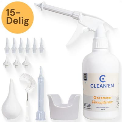 Clean'em® - Oorsmeer verwijderaar - Oorreiniger - Oorspuit – Professionele oorreiniging set voor thuis – Oren schoonmaken – Ear cleaner - Vervanger Wattenstaafjes - Oor uitspuiten - Incl. Gratis E-book
