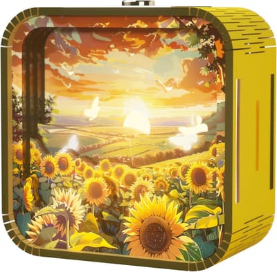 Nachtlampje - slaapkamer verlichting - 3D Houten Legpuzzel Nachtlampje - 1-pack - Drie instelbare helderheidsniveaus - 3D-zicht zonder bril - Oplaadbaar - Energiebesparende LED - Dromerig zonnebloempatroon - een creatief cadeau voor doe-het-zelvers