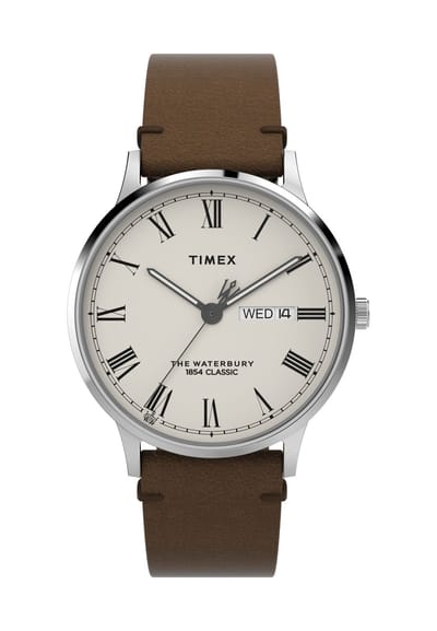 Timex Waterbury Classic Kwarts Analoog Horloge Bruin Case: 100% Stainless Steel | Armband: 100% Leather 40 TW2W50500AJ, TW2W50600AJ
