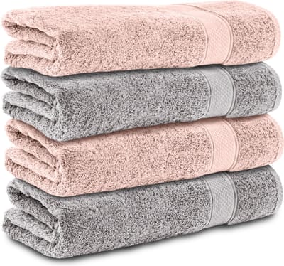 Komfortec Handdoekenset 4x Handdoek 50x100 cm - 100% Katoen -Silber-Rosa