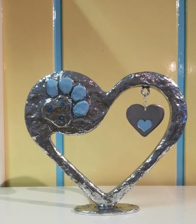 Hart sculptuur poot blauw met Swarovski steentjes