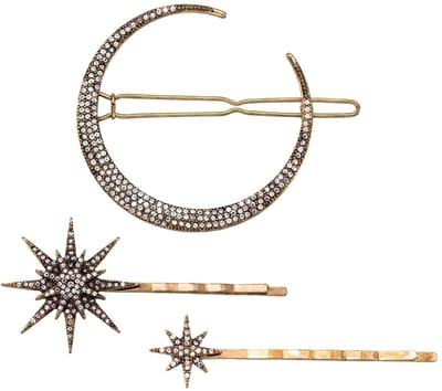 Dailygoods- Haarspeldjes Gouden Maan/Ster Vorm - 3 Stuks - Zinklegering/Strass - Duurzaam/Veilig - Decoratie voor Kappers - Elegant Uiterlijk - Haarklemmen