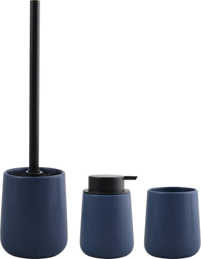 MSV Toiletborstel in houder - zeeppompje - beker - badkamer set Malmo - keramiek - donkerblauw